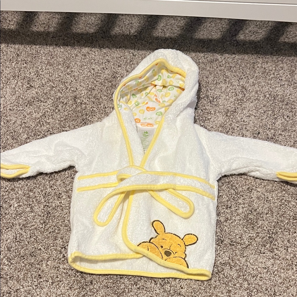 White Hooded Baby Robe with Yellow Trim